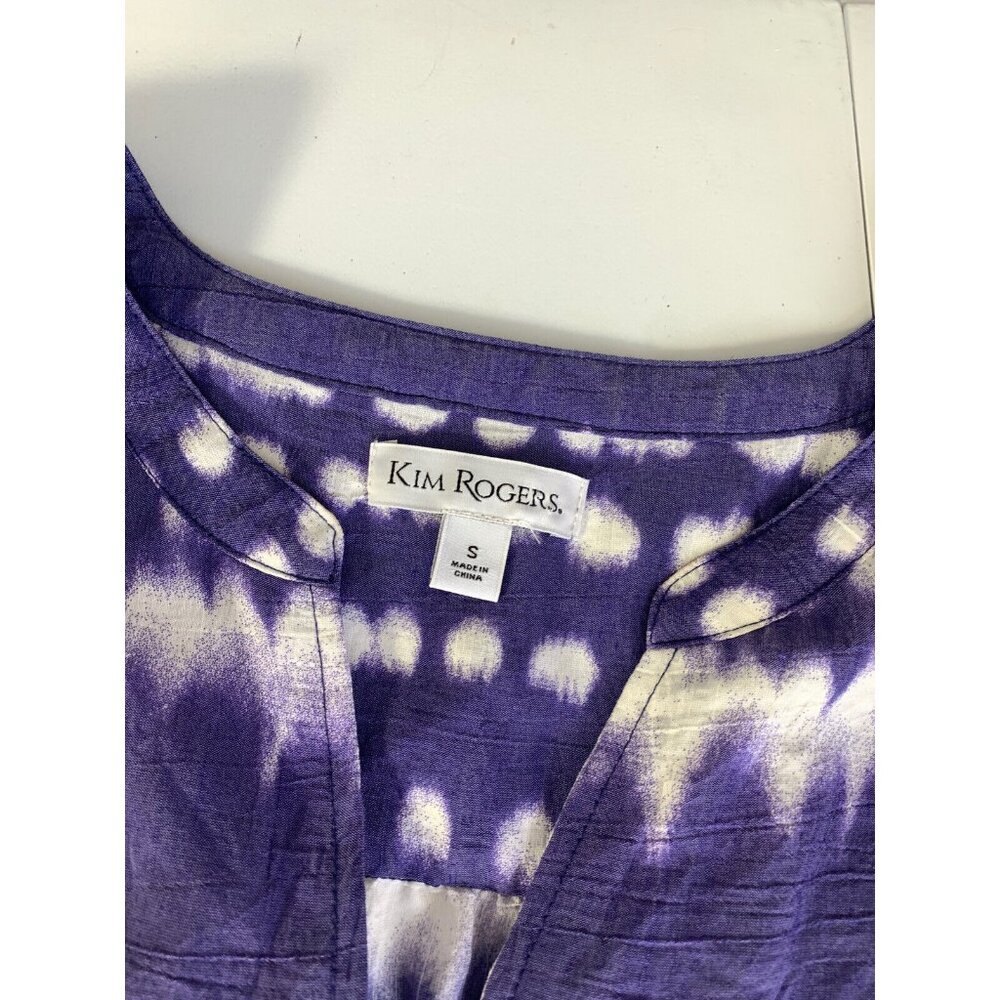 Kim Rogers Womens Small Top Purple Tie Dye Roll Tab Sleeves V-Neck Blouse - Picture 5 of 7